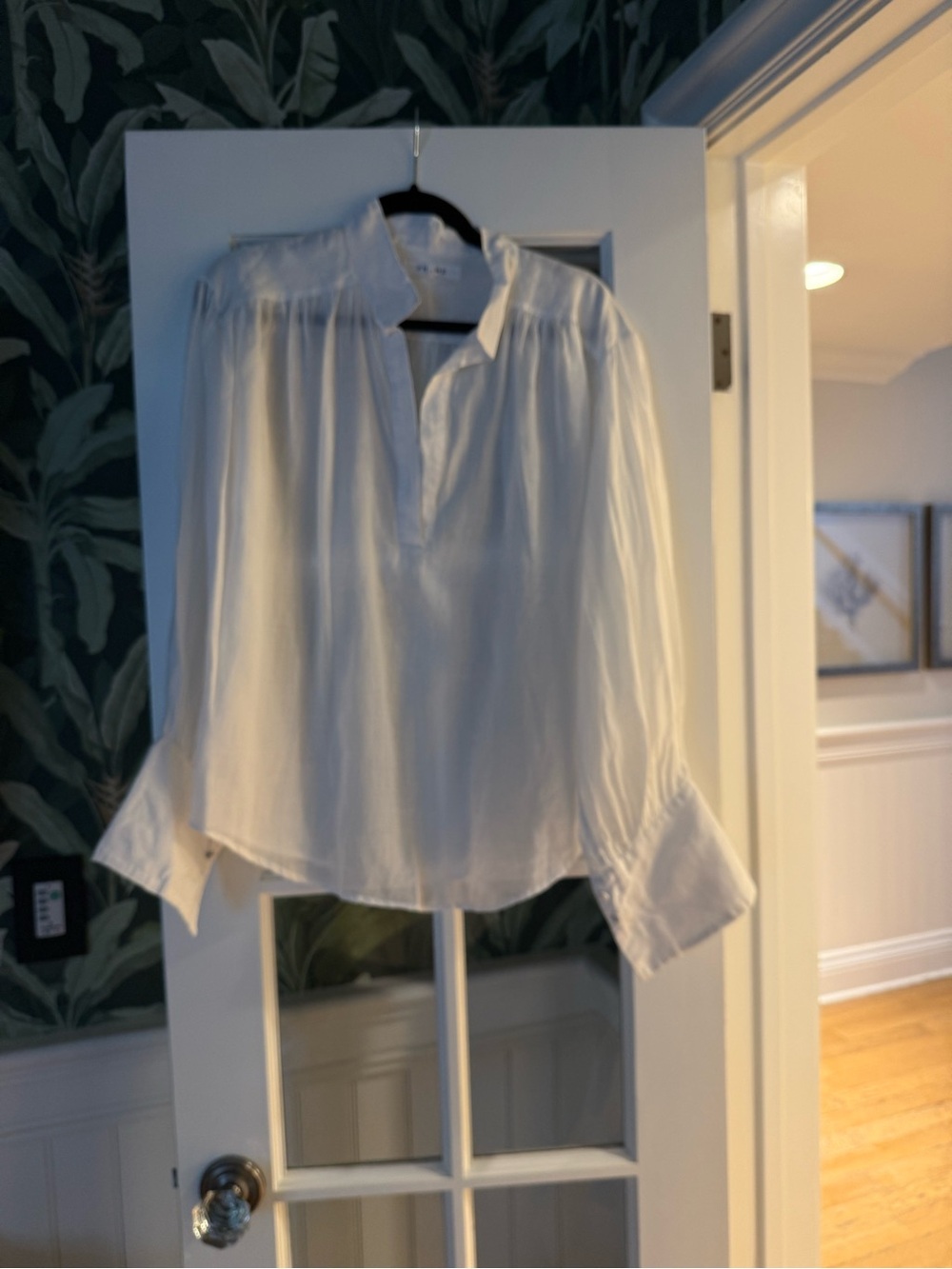 FRAME Linen White Split V-Neck Long Sleeve Blouse Size SMALL